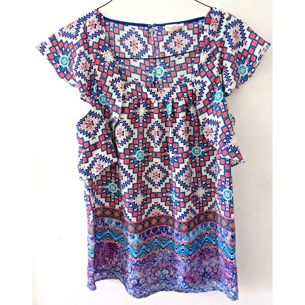 Anthropologie Meadow Rue multi color pattern blouse top shirt women's size 10